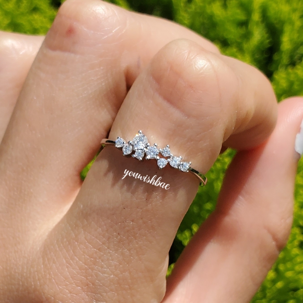 Diamond Cluster Ring Etsy 925 Sterling Silver Gold Plated Delicate Star Ring New